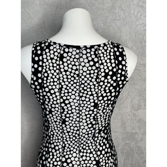 Women's Forever Jersey Knit Sleeveless Fit n Flare Dress Black White Dot Stretch - Picture 4 of 6